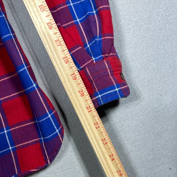 Duluth Trading Co Flannel Shirt‎ Women XS Red Blue Plaid Round Neck Gorpcore - Picture 8 of 12